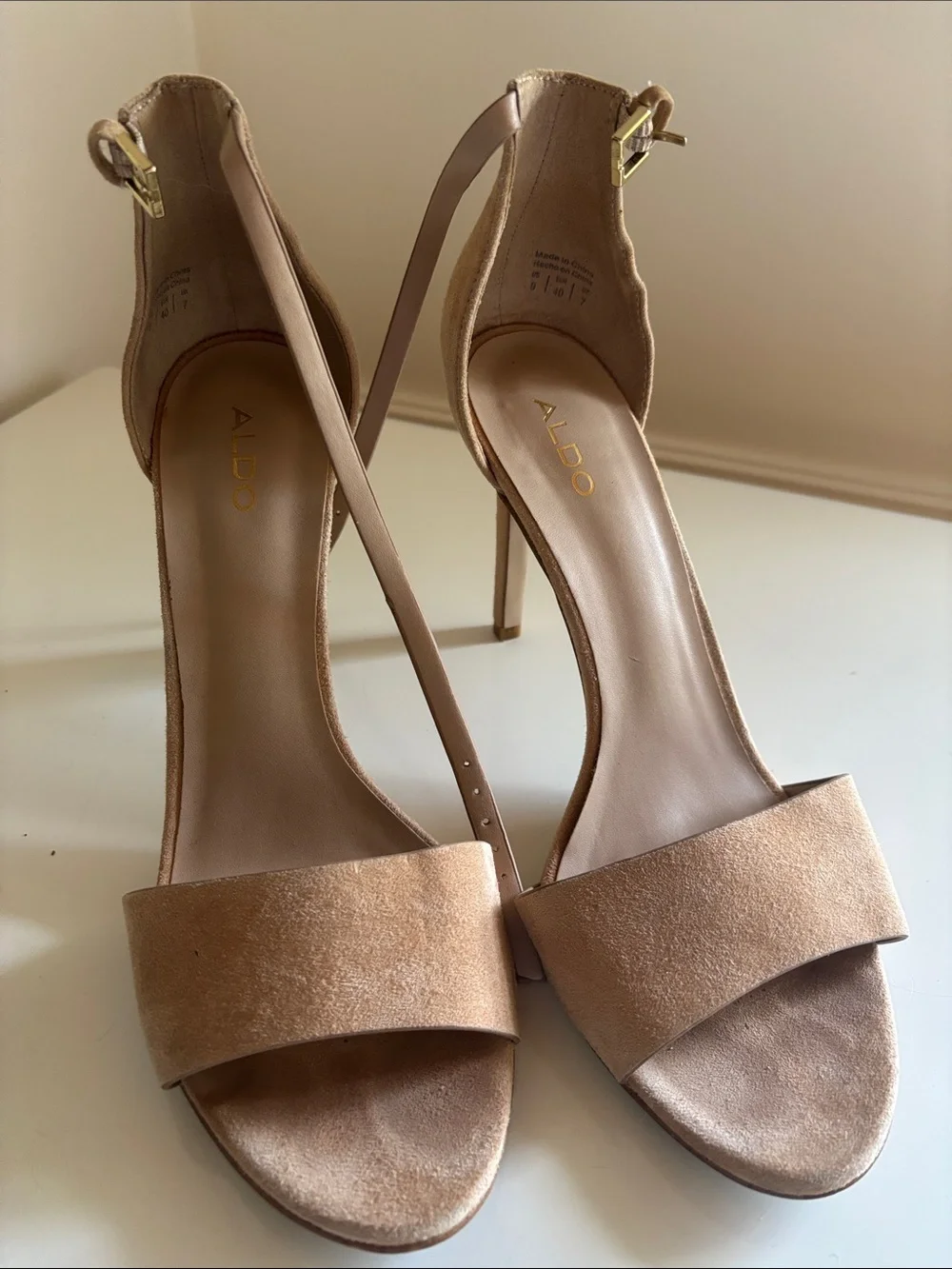 ALDO Tan Suede Ankle-Strap Stiletto Sandals